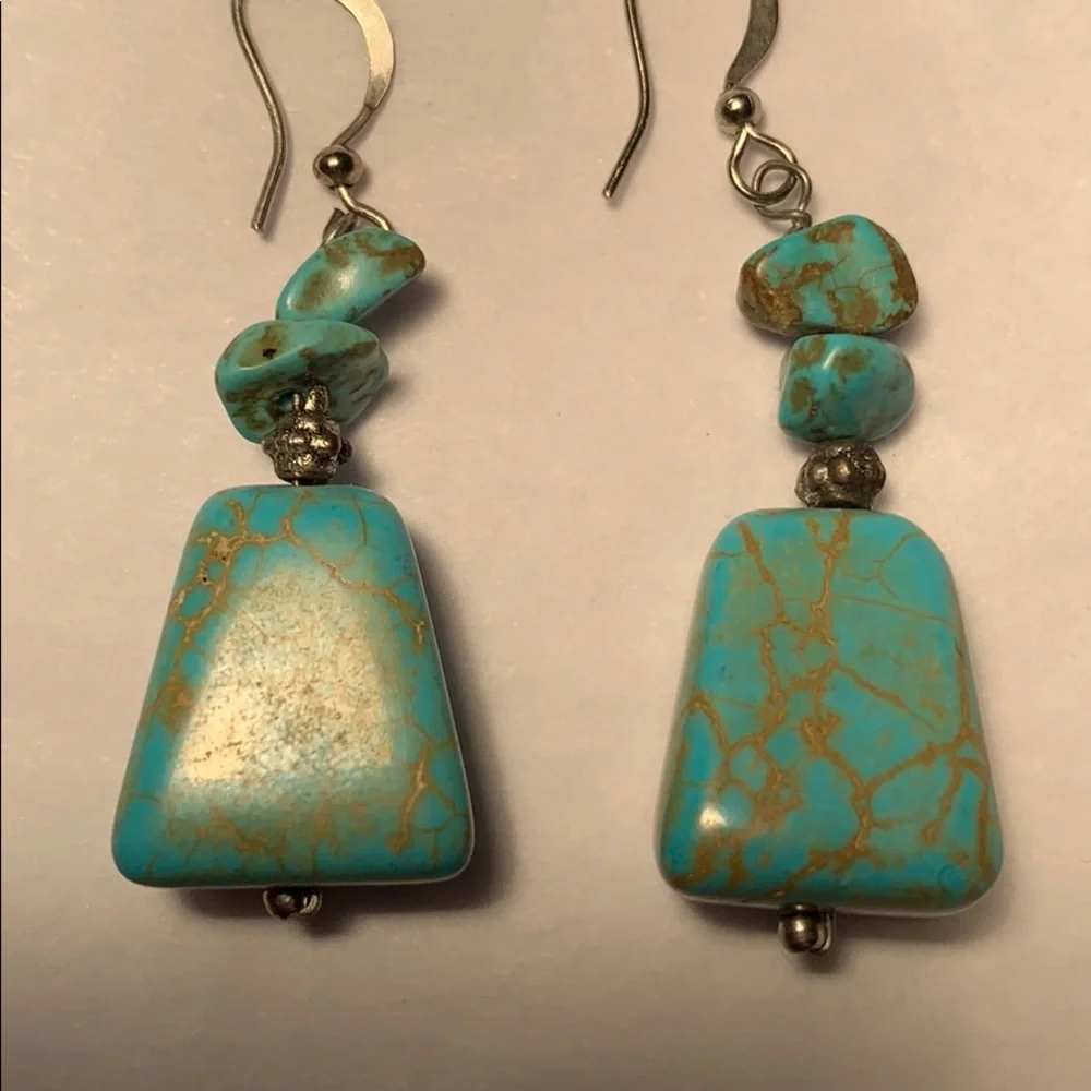 Handmade real turquoise earrings - Picture 5 of 9